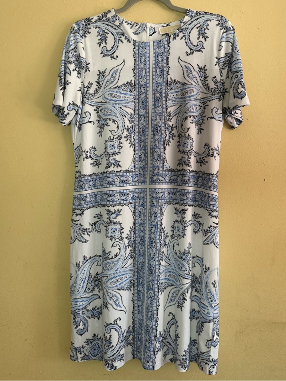 Michael Kors White and Blue Paisley Midi Dress - Size L